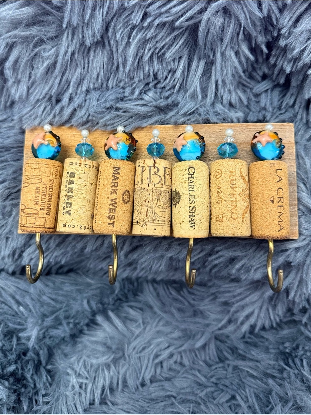 Coastal Chic Wall Hooks w/ Wine Corks. Perfect to hold Keys, Necklaces, Lanyards